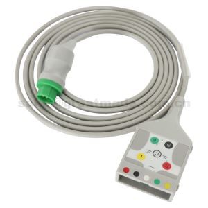 Kompatibel med Mennen Medical ECG Trunk-kabel, 5-bly, 13pin -> AA 2pin, AHA, användning med Hp 5-bly kompatibel blyledning